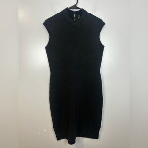 Shanghai Tang Black Metallic Sleeveless Mandarin Collar Sheath Dress Medium